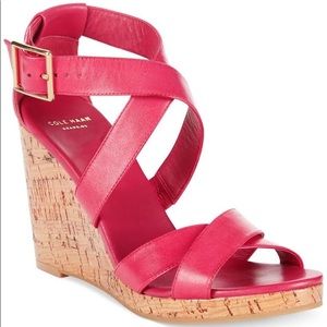COLE HAAN pink leather strappy wedges